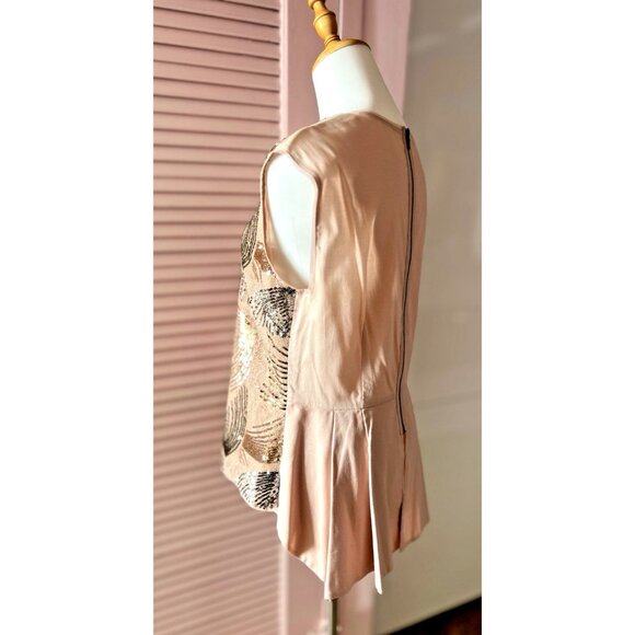 BCBGMAXAZRIA Size L Savannah Long-Back Sequined Top Blush Dark Bare Pink - Picture 2 of 16